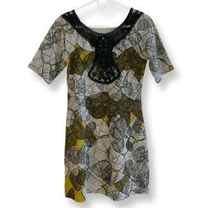 Angie Printed Sweater Dress with Crochet Neckline Size Small